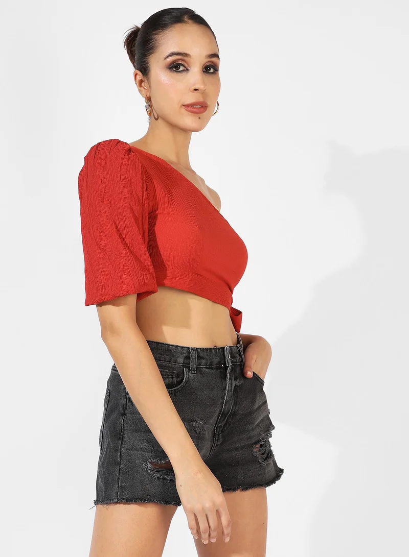 Campus Sutra Women's Solid Red Crop Top