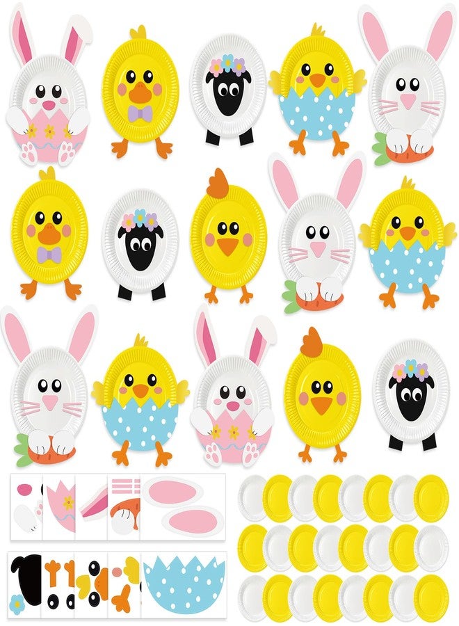 Motipuns 24 Sets Easter Animal Art and Craft Kit DIY Paper Plates with Stickers Spring Easter Bunny Rabbit Chick Sheep Plates Make Your Own Craft Gift for Activities Birthday Party Favor Supplies - Image 1