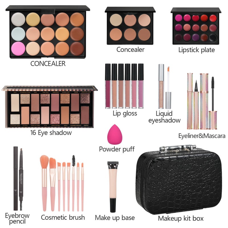 Moobirlet Makeup Kit For Girls Gift, Make up Kit For Women Full Kit Includes Sponge Eyeshadow Liquid Lipstick Concealer Eyeliner Eyebrow Makeup Bag - Image 2