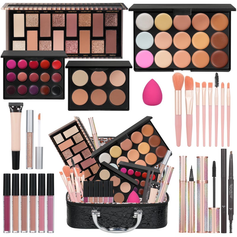 Moobirlet Makeup Kit For Girls Gift, Make up Kit For Women Full Kit Includes Sponge Eyeshadow Liquid Lipstick Concealer Eyeliner Eyebrow Makeup Bag - Image 1