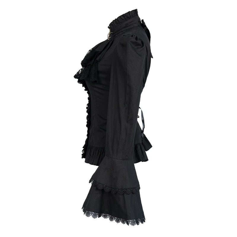 yiranyijiu Victorian Blouse Womens Gothic Lolita Shirt Vintage Long Sleeve Lotus Ruffle Tops (M, Black) - Image 3