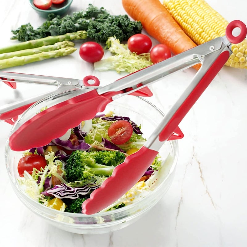 Sugalsu Silicone Kitchen Tongs Stainless Steel and Food Silicone Tongs Heat Resistant for Cooking Cooking and Grill 9 Inch Tong Red Black Pack of 2 - Image 3