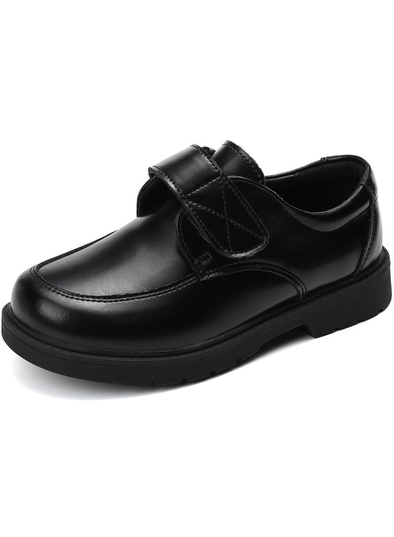 SKY VIEW Boys School Uniform Shoes Kids Hook And Loop Oxford Church Dress Shoes Slip-On Faux-Leather Loafer Black(Toddler-Big Kid) - Image 1