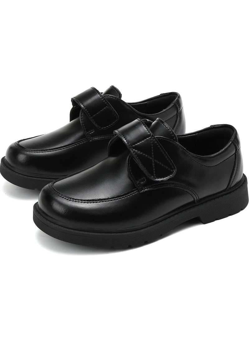 SKY VIEW Boys School Uniform Shoes Kids Hook And Loop Oxford Church Dress Shoes Slip-On Faux-Leather Loafer Black(Toddler-Big Kid) - Image 5