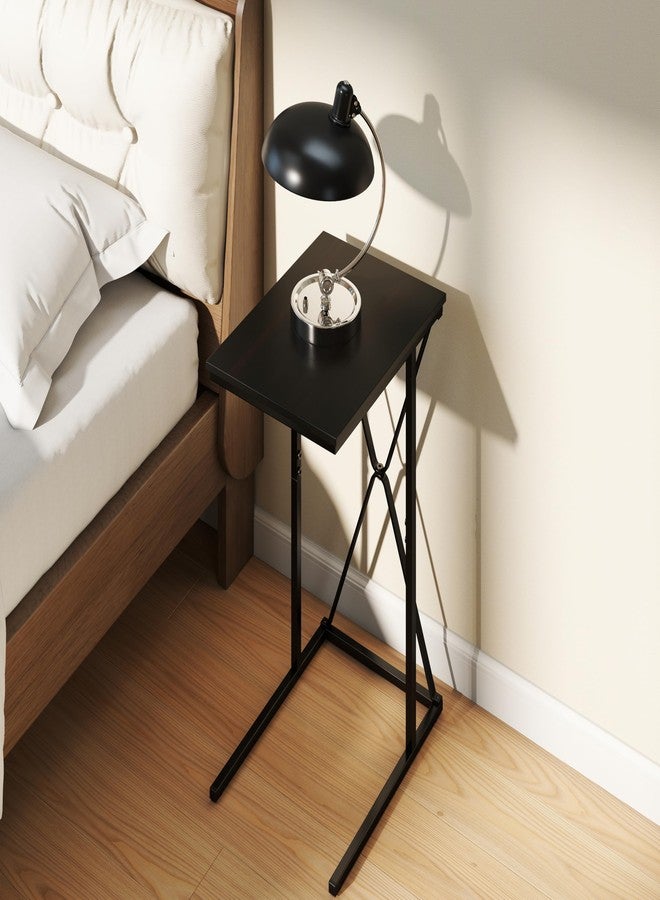 Manora TV Dinner Tray Table, C Shaped End Table for Couch, Slide Under Couch Table for Small Space, Living Room or Bedroom, Dark Brown - Image 5