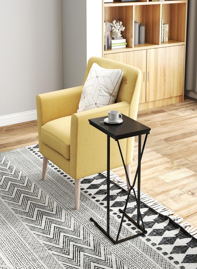 Manora TV Dinner Tray Table, C Shaped End Table for Couch, Slide Under Couch Table for Small Space, Living Room or Bedroom, Dark Brown - Image 3