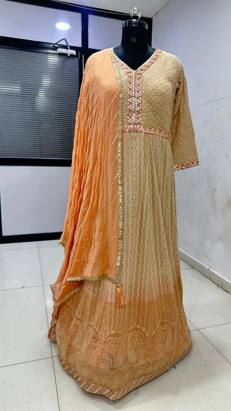 ANAITA Peach Georgette Free Size Stitched Anarkali Suit with Embroidery & Sequence Work - Image 3