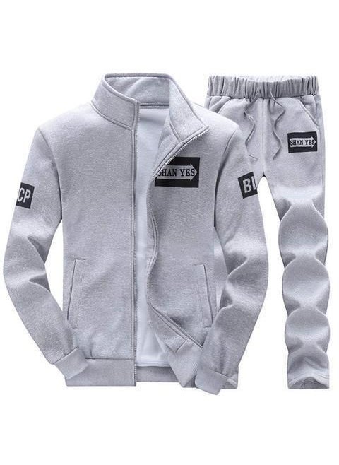 Generic Mens Casual Sports Suit Spring Autumn Hoodie Jacket Set D75 gray suit [limited loss 10 one-handed slow none]] 