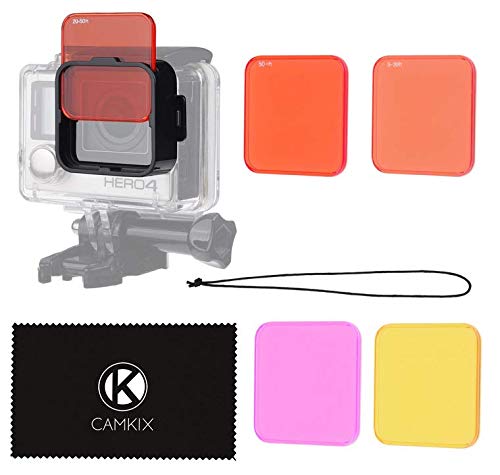 CamKix Diving Lens Filter Kit Compatible with GoPro Hero 4, Hero+, Hero and 3+ - fits Standard Waterproof Housing - Enhances Colors for Underwater Video and Photography - Includes 5 Filters - Image 1