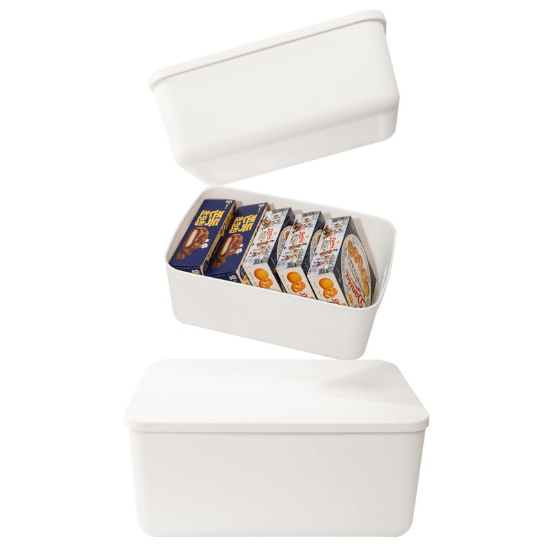 Yishyfier Plastic Storage Baskets Bins Boxes With Lids,Organizing Container White Storage Organizer Bins For Shelves Drawers Desktop Playroom Classroom Office,3-Pack(M+2S) - Image 1