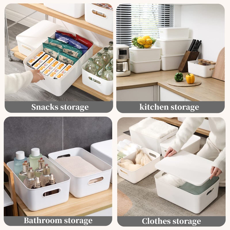 Yishyfier Plastic Storage Baskets Bins Boxes With Lids,Organizing Container White Storage Organizer Bins For Shelves Drawers Desktop Playroom Classroom Office,3-Pack(M+2S) - Image 4