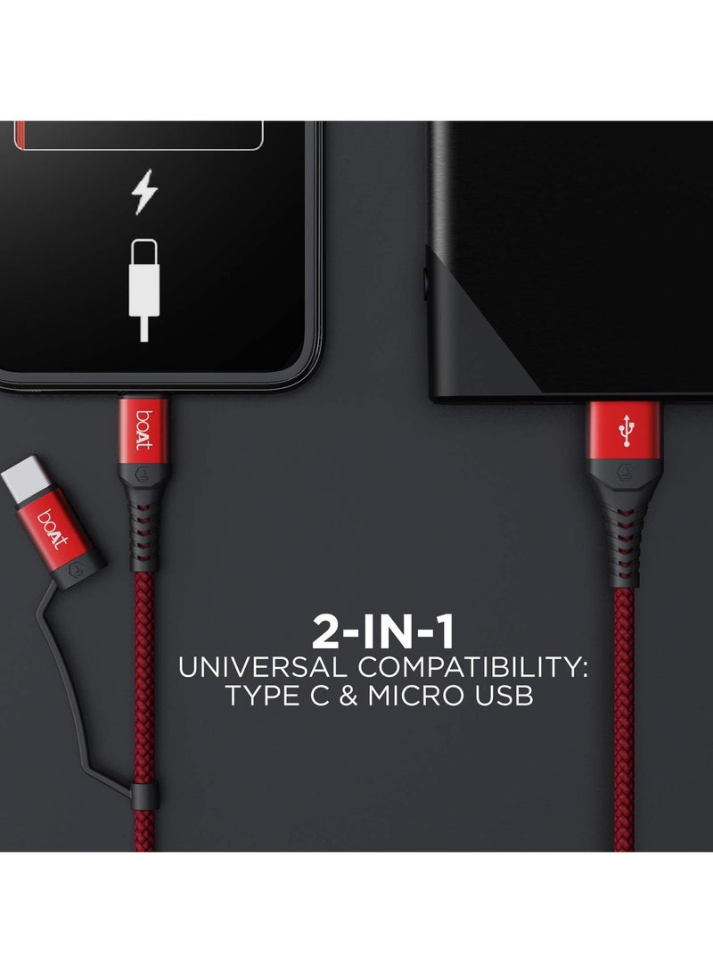 بوات كابل ديود USB 300 2 في 1 Type-C و Micro USB مقاوم للإجهاد، خالي من التشابك، متين مع كابل شحن سريع 3A ونقل بيانات بسرعة 480 ميجابت في الثانية، عمر افتراضي يزيد عن 10000 انحناءة وطول ممتد 1.5 متر - Image 2