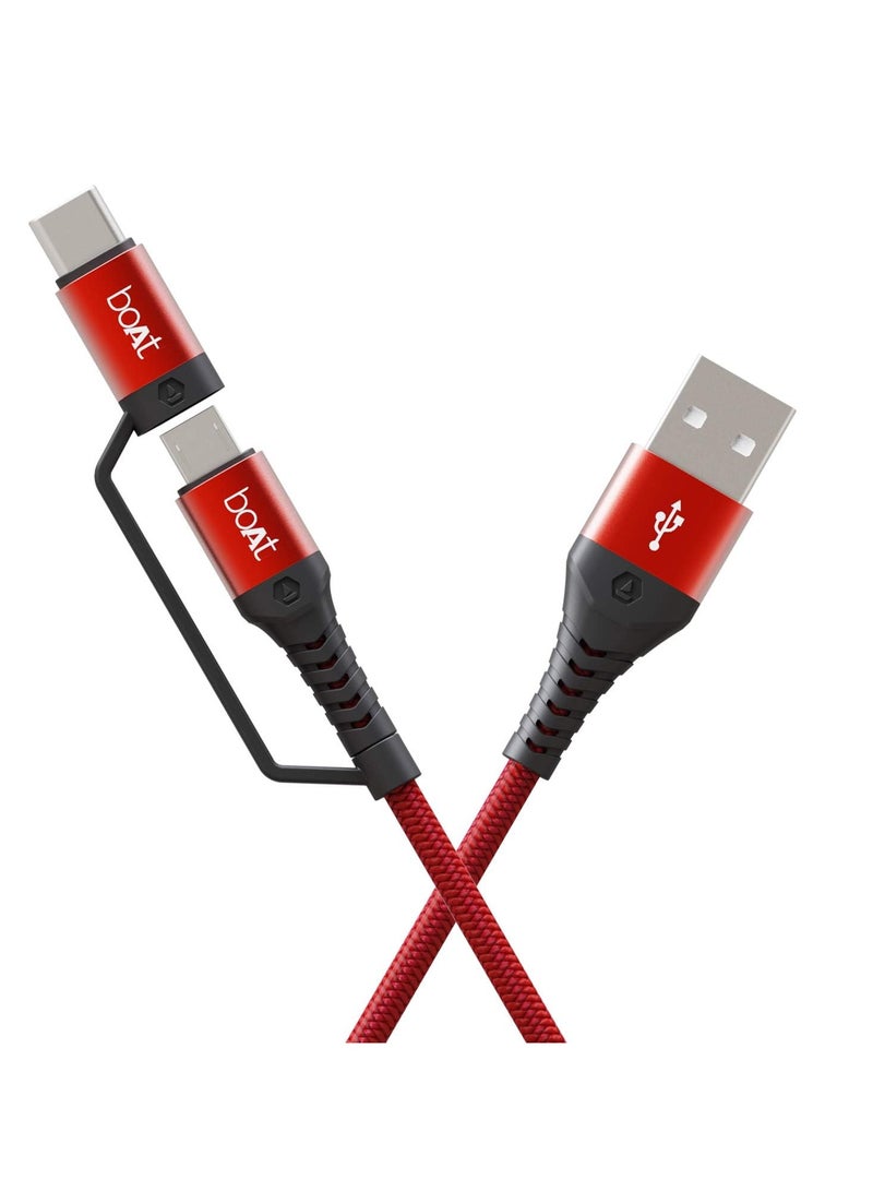 بوات كابل ديود USB 300 2 في 1 Type-C و Micro USB مقاوم للإجهاد، خالي من التشابك، متين مع كابل شحن سريع 3A ونقل بيانات بسرعة 480 ميجابت في الثانية، عمر افتراضي يزيد عن 10000 انحناءة وطول ممتد 1.5 متر - Image 1