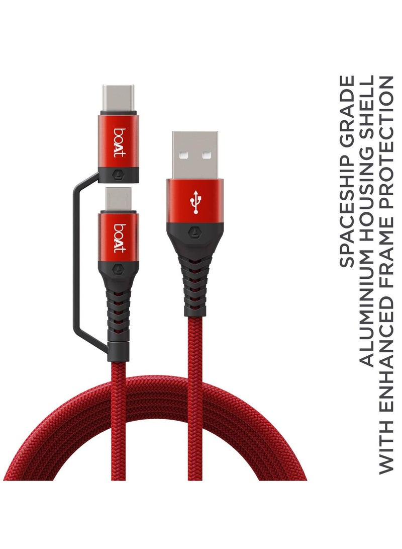 بوات كابل ديود USB 300 2 في 1 Type-C و Micro USB مقاوم للإجهاد، خالي من التشابك، متين مع كابل شحن سريع 3A ونقل بيانات بسرعة 480 ميجابت في الثانية، عمر افتراضي يزيد عن 10000 انحناءة وطول ممتد 1.5 متر - Image 3