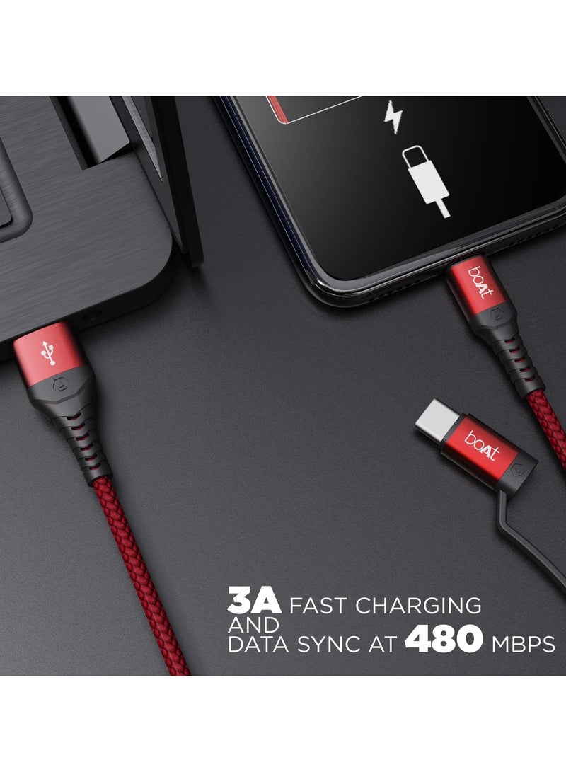 بوات كابل ديود USB 300 2 في 1 Type-C و Micro USB مقاوم للإجهاد، خالي من التشابك، متين مع كابل شحن سريع 3A ونقل بيانات بسرعة 480 ميجابت في الثانية، عمر افتراضي يزيد عن 10000 انحناءة وطول ممتد 1.5 متر - Image 4