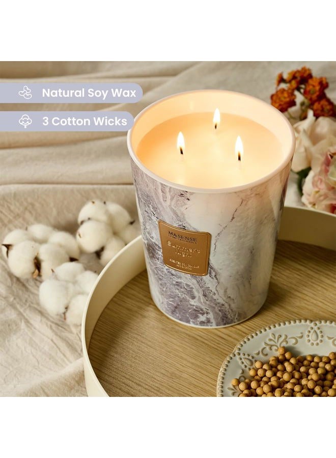 M&SENSE Scented Candle 990 g | Summer Night | 150h Burn time and 3 wicks | Decorative Natural Soy Wax Candle | Relaxing Aromatherapy | Gift for Women and Men | Modern Marble Jar - Image 2