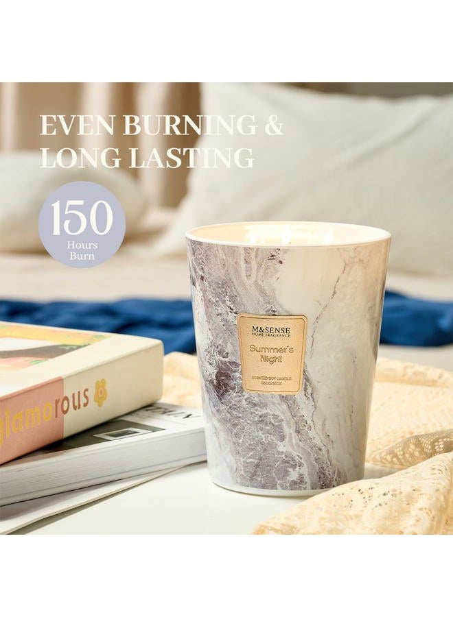 M&SENSE Scented Candle 990 g | Summer Night | 150h Burn time and 3 wicks | Decorative Natural Soy Wax Candle | Relaxing Aromatherapy | Gift for Women and Men | Modern Marble Jar - Image 5