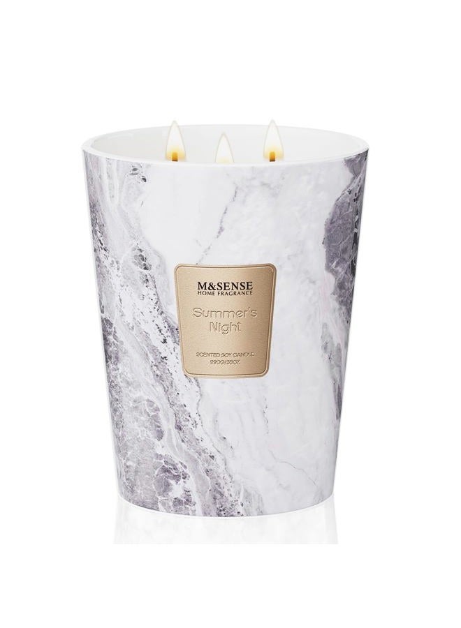 M&SENSE Scented Candle 990 g | Summer Night | 150h Burn time and 3 wicks | Decorative Natural Soy Wax Candle | Relaxing Aromatherapy | Gift for Women and Men | Modern Marble Jar - Image 1