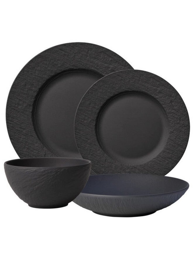 Villeroy & Boch Manufacture Rock 4-Piece Place Setting, Plates & Bowls, Premium Porcelain, Made in Germany, Matte Black - Image 1