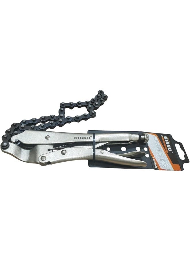BISSO Locking Chain Clamp with Chain, Heavy-Duty Chain Vise Wrench Chain Clamp Locking Pliers with Steel Jaw and Quick Release Trigger, Easy Locking for Any Shaped Objects  - Image 1