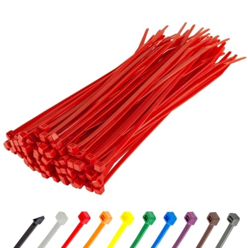 GTSE 8 Inch Red Zip Ties, 100 Pack, 50lb Strength, UV Resistant Strong Nylon Cable Ties, Self-Locking 8" Tie Wraps - Image 1