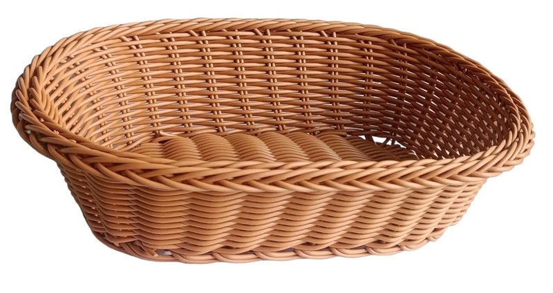 PAUL SONS Hospitality Oval Wicker Basket Rattan Woven Bread Baskets Poly Wicker Fruit Baskets, Brown 10"x 8"x 3" (Pack of 1Pc) - Image 1