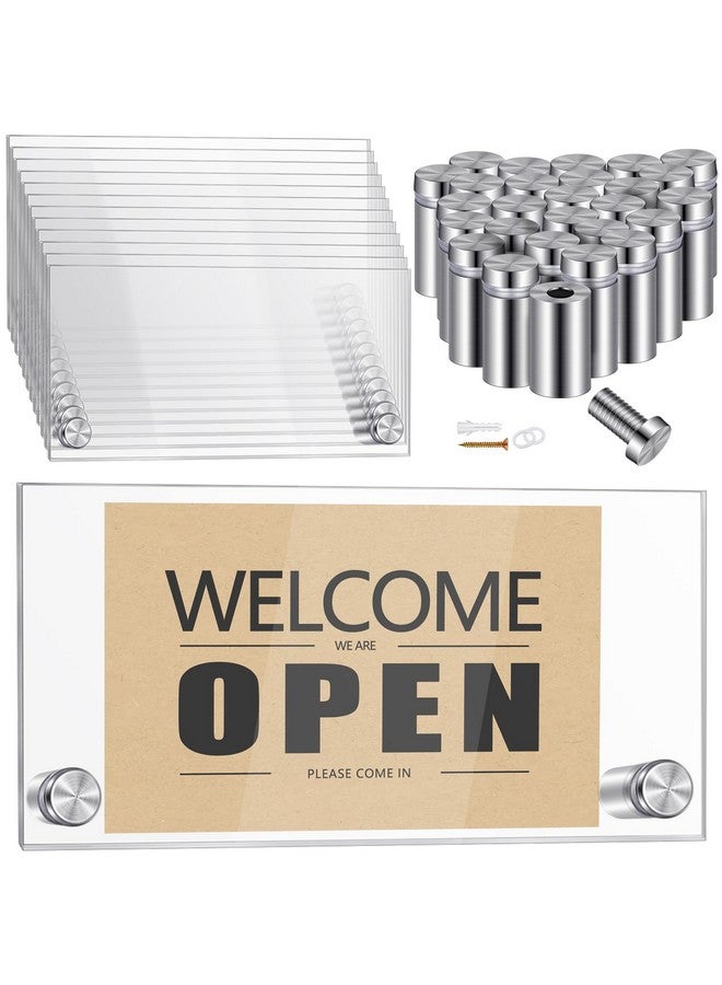 Demissle 12 Sets Clear Acrylic Wall Name Plate Holders Office Door Mount Name Plate Holder With Stainless Steel Standoff Screws For Office Home Store Restaurant (6 X 3 Inch) - Image 1