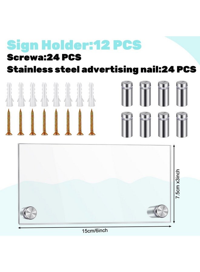 Demissle 12 Sets Clear Acrylic Wall Name Plate Holders Office Door Mount Name Plate Holder With Stainless Steel Standoff Screws For Office Home Store Restaurant (6 X 3 Inch) - Image 2