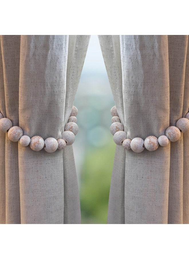 MAINEVENT Wood Bead Curtain Tiebacks Set of 8, Boho Curtain Tiebacks, Farmhouse Curtain Tiebacks, Curtain Holder Tiebacks, Rustic Curtain Tiebacks, Curtains Ties, Curtains Tiebacks, Beaded Curtain Ties Backs  - Image 4