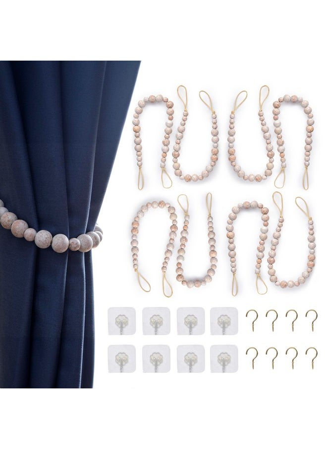 MAINEVENT Wood Bead Curtain Tiebacks Set of 8, Boho Curtain Tiebacks, Farmhouse Curtain Tiebacks, Curtain Holder Tiebacks, Rustic Curtain Tiebacks, Curtains Ties, Curtains Tiebacks, Beaded Curtain Ties Backs  - Image 1
