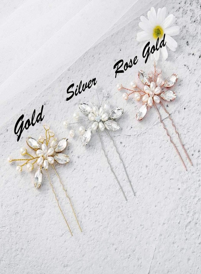 Catery Flower Bride Wedding Hair Pins Crystal Pearl Hair Set Jewelry Headpieces Bridal Decorative Hair Accessories for Women Pack of 2 (Gold) - Image 2