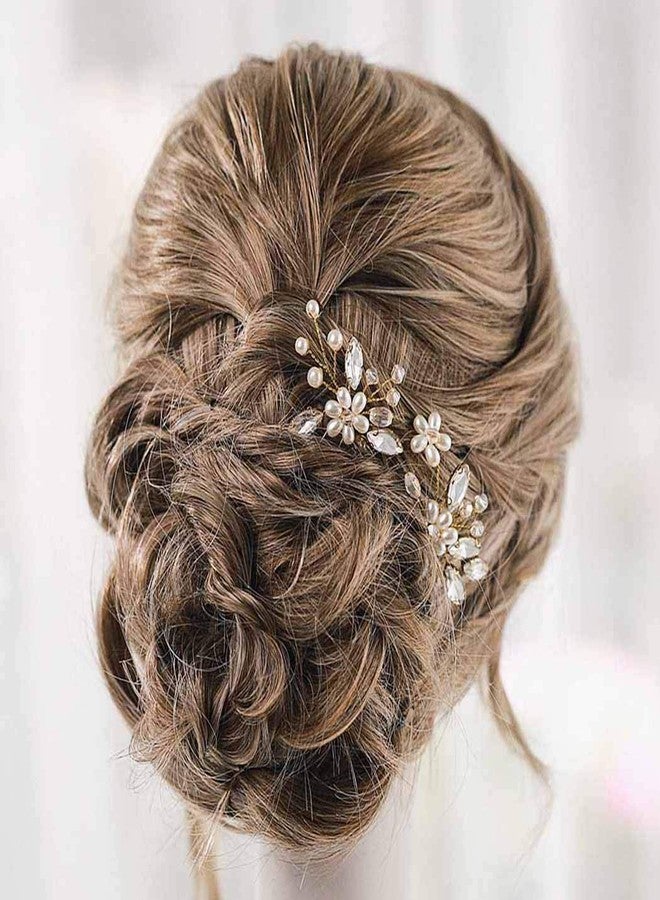 Catery Flower Bride Wedding Hair Pins Crystal Pearl Hair Set Jewelry Headpieces Bridal Decorative Hair Accessories for Women Pack of 2 (Gold) - Image 4