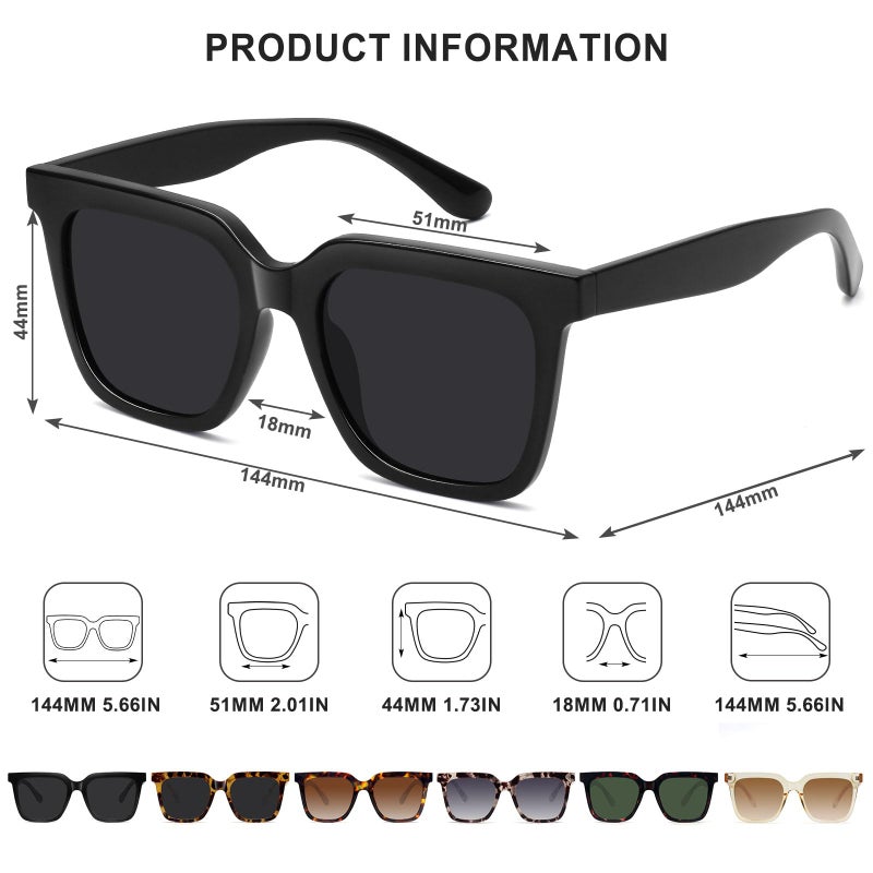 Fozono Large Square Sunglasses Trendy Polarized Sunglasses for Women Men Classic Retro Style UV400 Protection Black - Image 5