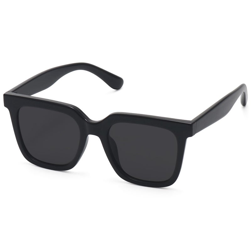 Fozono Large Square Sunglasses Trendy Polarized Sunglasses for Women Men Classic Retro Style UV400 Protection Black - Image 1