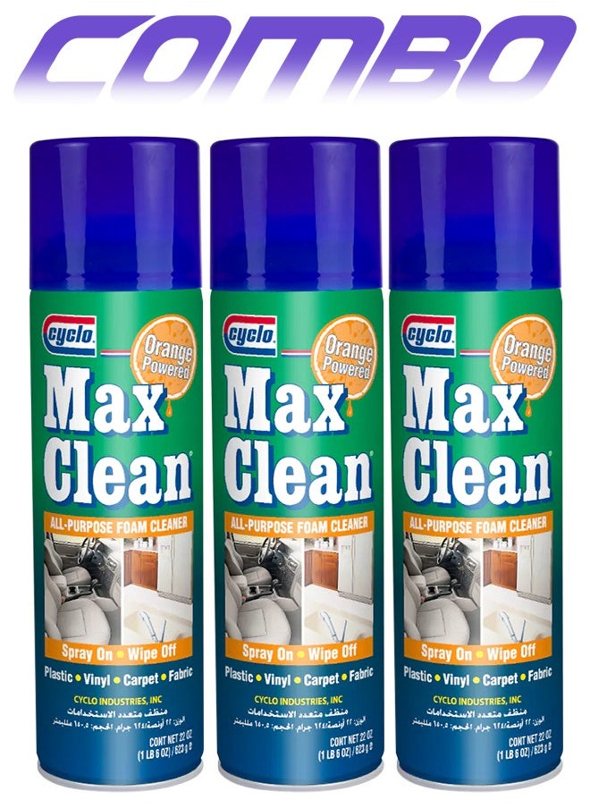 cyclo 3Pcs Cyclo Max Clean Multi-Purpose Foam Cleaner, Orange Powered, 22 oz Each  - Image 1