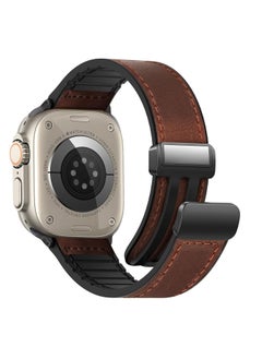 Premium Magnetic Leather Watch Band for Apple Watch Ultra and Series, Fits 49mm, 45mm, 44mm, 42mm, Stylish Brown Genuine Leather Strap