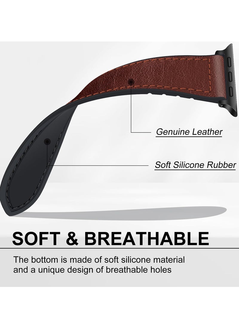 Generic - Premium Magnetic Leather Watch Band for Apple Watch Ultra and Series, Fits 49mm, 45mm, 44mm, 42mm, Stylish Brown Genuine Leather Strap - Image 1