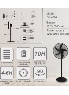 Stargold 16 Inch Rechargeable Oscillating Fan Table Fan Wall Fan Floor Fan Ceiling Fan With 4 SMD LED Light  - Image 4