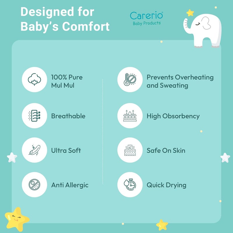 CARERIO مجموعة لفّات الأطفال CARERIO 100 من مولمول - عبوة من 4 قطع مطبوعة قابلة للتنفس ومضادة للحساسية لحديثي الولادة بحجم 114 سم × 92 سم 446 018 شهر 06 - Image 5