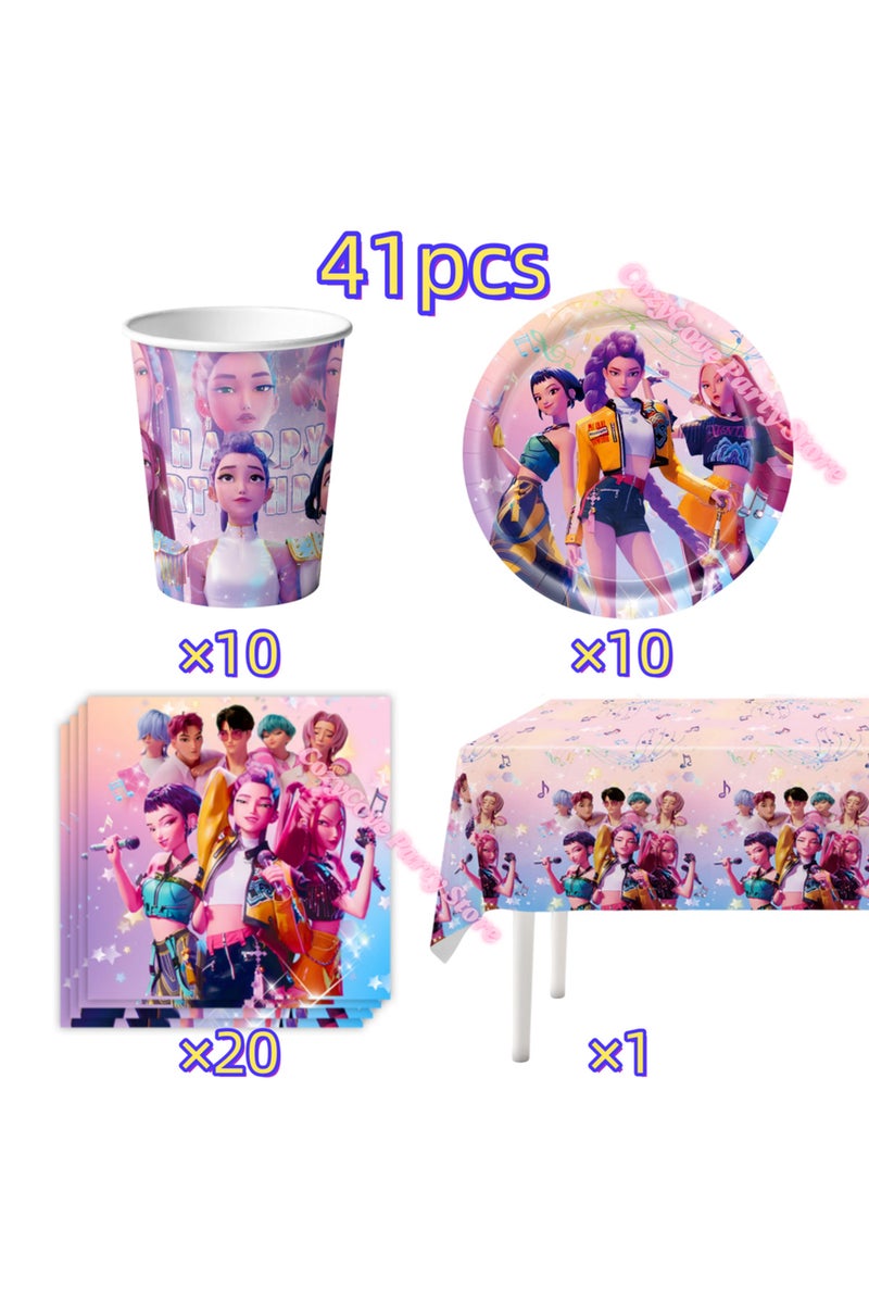 Other 41pcs New Demon Hunters Birthday Decoration Set Tableware Balloon Plate Cup for Girls Kpop Ani