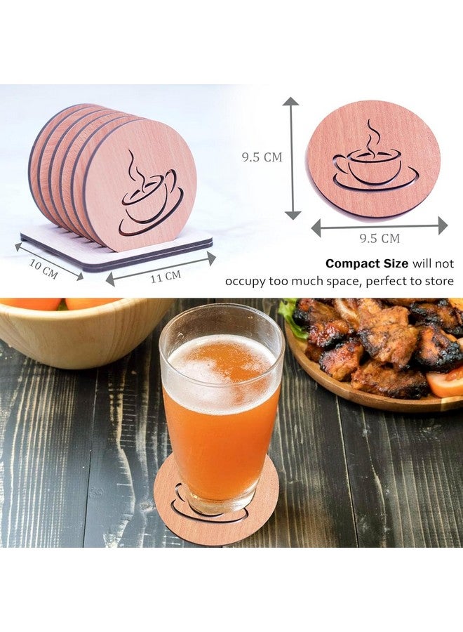 KERMIS Wooden Coaster Set of 6 with Stand Help Prevent Rings or Stains on Furniture Caused by Spills Dining Table Decorative Items for Coffee Tea Cups Glasses Gift Ideas Friends 9.5 x 9.5 cm - Image 2