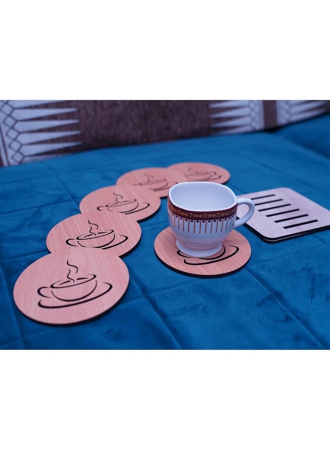 KERMIS Wooden Coaster Set of 6 with Stand Help Prevent Rings or Stains on Furniture Caused by Spills Dining Table Decorative Items for Coffee Tea Cups Glasses Gift Ideas Friends 9.5 x 9.5 cm - Image 5