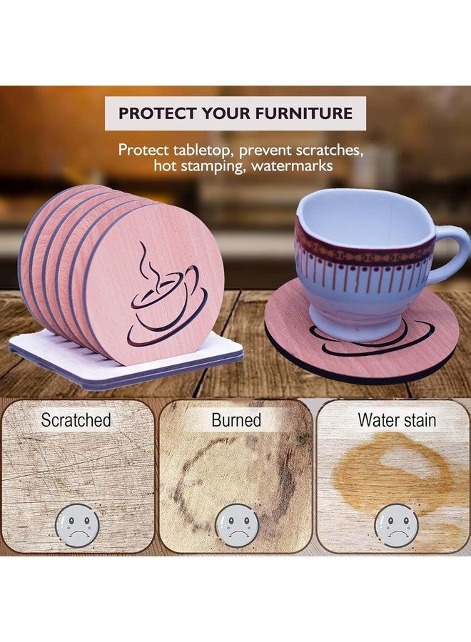 KERMIS Wooden Coaster Set of 6 with Stand Help Prevent Rings or Stains on Furniture Caused by Spills Dining Table Decorative Items for Coffee Tea Cups Glasses Gift Ideas Friends 9.5 x 9.5 cm - Image 3