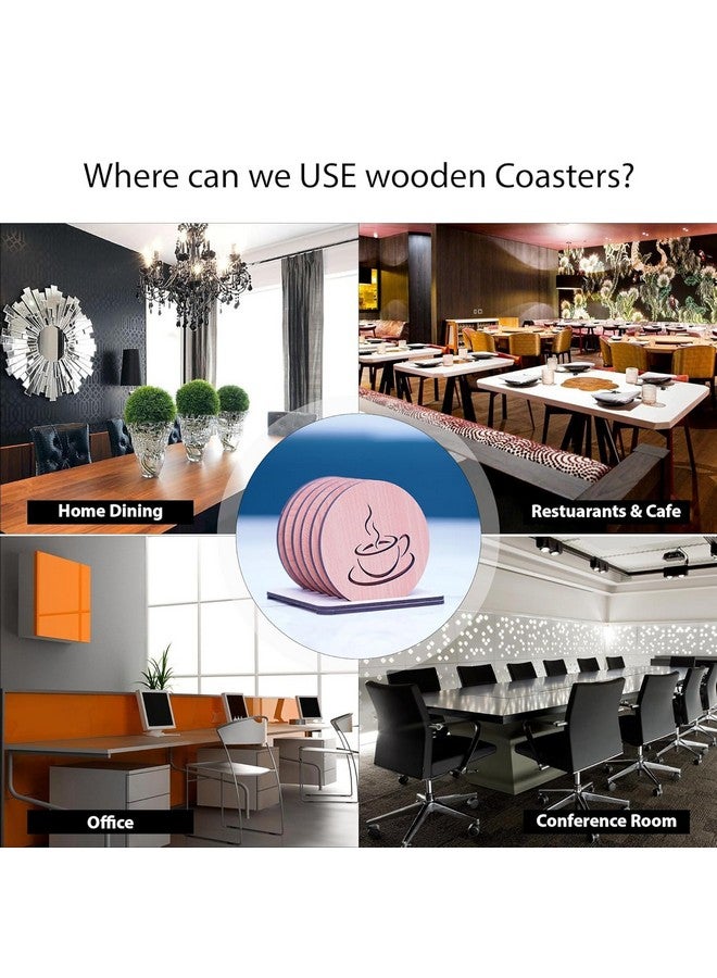 KERMIS Wooden Coaster Set of 6 with Stand Help Prevent Rings or Stains on Furniture Caused by Spills Dining Table Decorative Items for Coffee Tea Cups Glasses Gift Ideas Friends 9.5 x 9.5 cm - Image 4