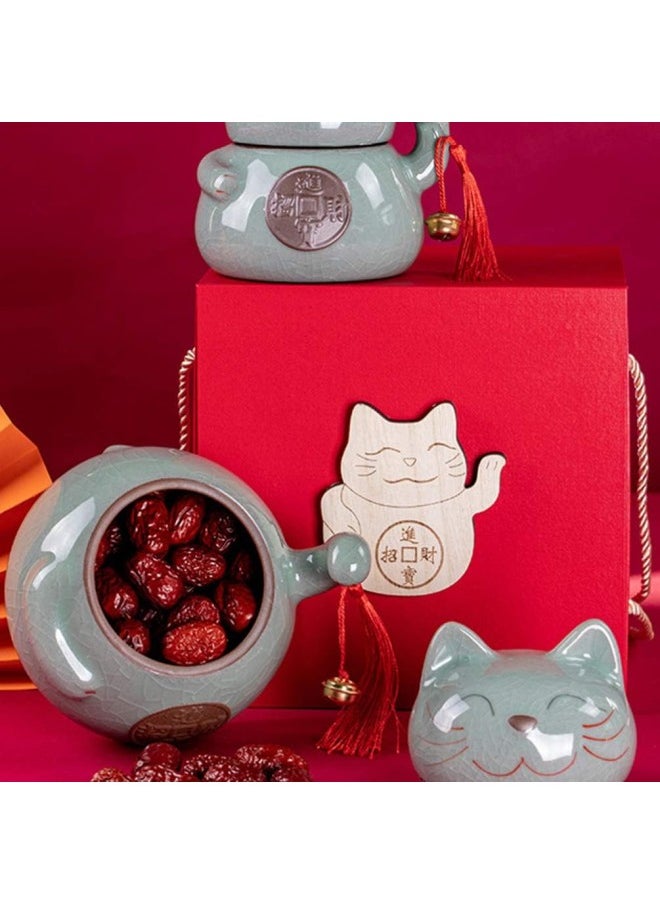 klarako - Ceramic Tea Jar Storage Jars Maneki Neko Shaped Porcelain Tea Tin Tea Canister Storage Can with Lids Jewlry Dish Tray Lucky Cat Figurine for Cosmetic Makeup Spice Loose Tea - Image 1