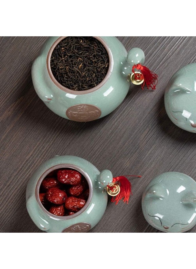 klarako - Ceramic Tea Jar Storage Jars Maneki Neko Shaped Porcelain Tea Tin Tea Canister Storage Can with Lids Jewlry Dish Tray Lucky Cat Figurine for Cosmetic Makeup Spice Loose Tea - Image 1