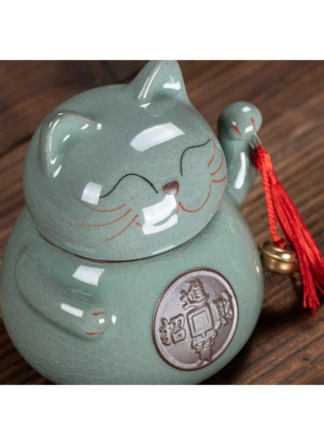 klarako - Ceramic Tea Jar Storage Jars Maneki Neko Shaped Porcelain Tea Tin Tea Canister Storage Can with Lids Jewlry Dish Tray Lucky Cat Figurine for Cosmetic Makeup Spice Loose Tea - Image 1