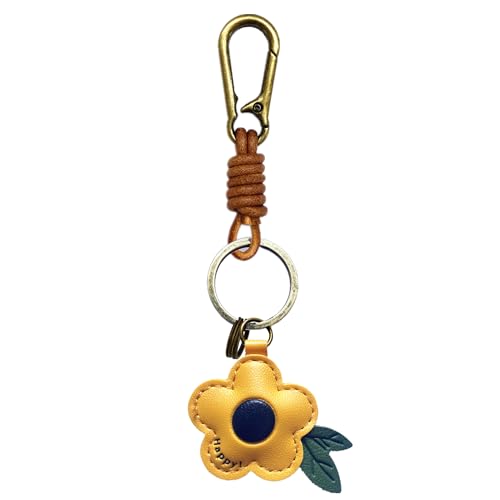 ZOUITY Leather Leaf Fruit Keychain Retro Accessories,Cute Keychains for Women Wallet Bag,Purse Keyring Holder,Women's Key Organizer and Keychains Pendant Charms(Flower-Yellow) - Image 1