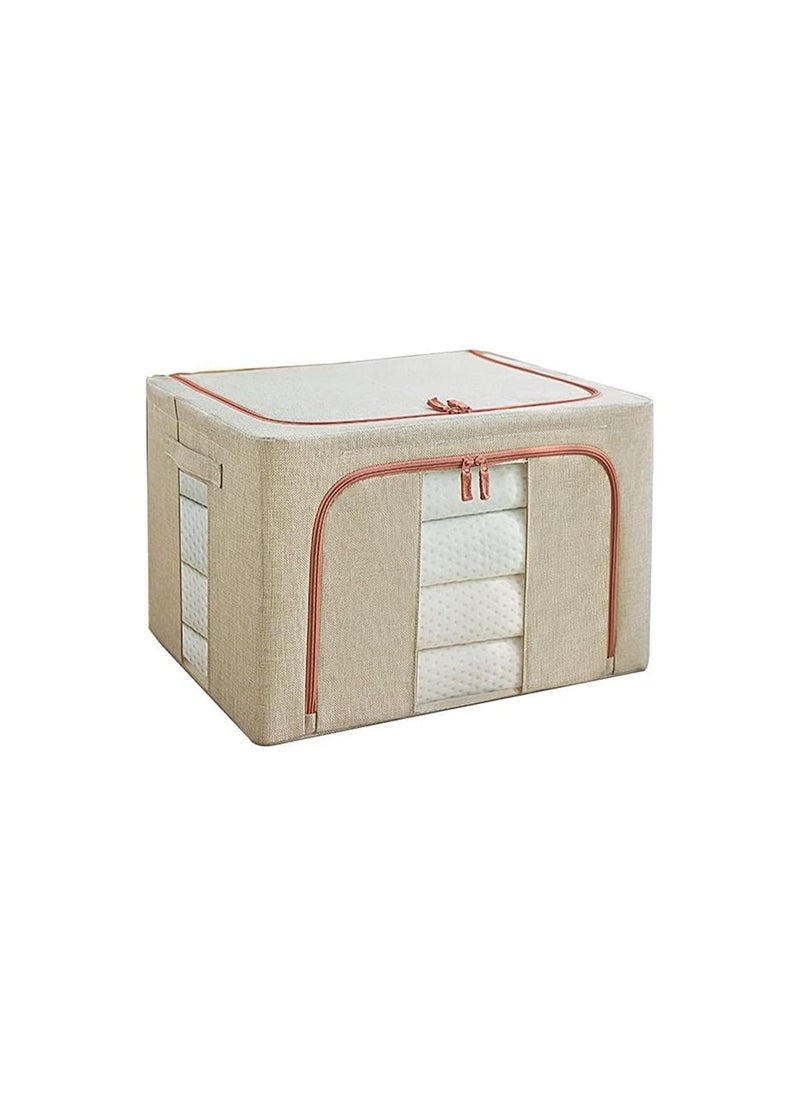 Spaceshoop - Foldable Storage Box with Lids Clothes Storage Bag with Handles and Clear Window Linen Fabric Foldable Closet Organizer for Clothes Blankets Comforters  100L - Image 1