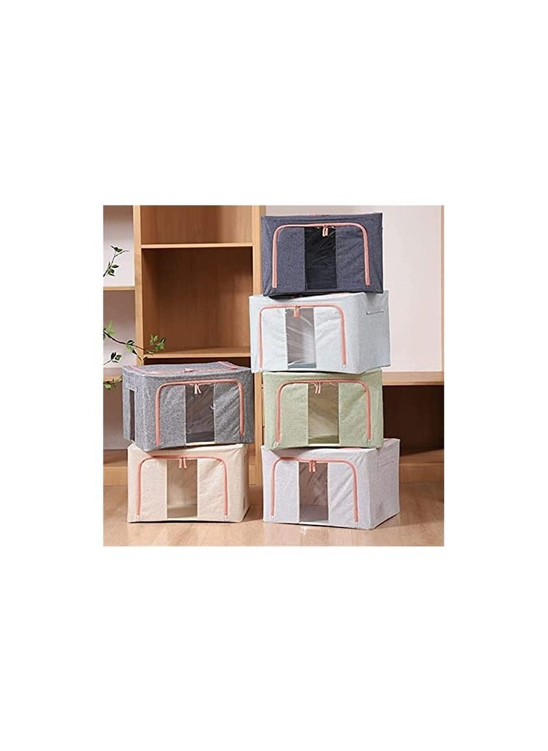 Spaceshoop - Foldable Storage Box with Lids Clothes Storage Bag with Handles and Clear Window Linen Fabric Foldable Closet Organizer for Clothes Blankets Comforters  100L - Image 1